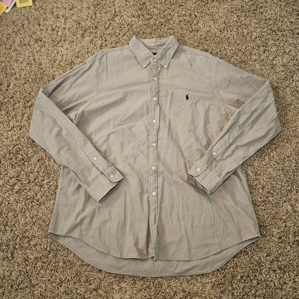 Ralph Lauren Mens Button Down Shirt Gray Long Sleeve Size XL Embroidered  Pony